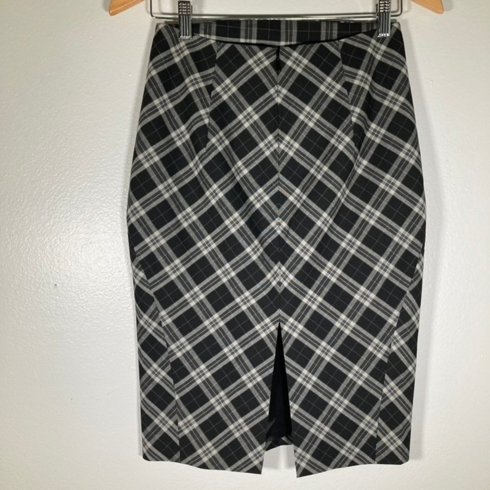 Express Womens Size 2 Black White Plaid Pencil Skirt High Waist Knee Length - Picture 4 of 12